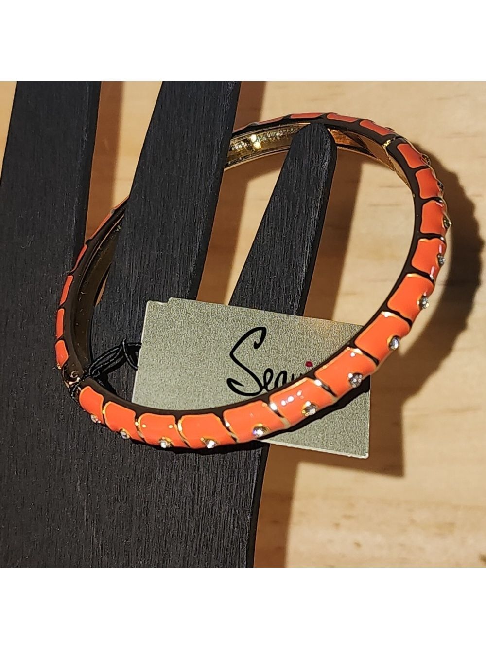 STUNNING Sequin™ Orange Enamel & Crystal Gold-Tone Bangle Bracelet – NWT